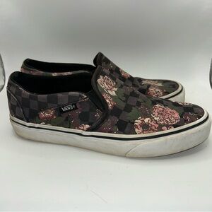 Vans checkered and floral slip on sneakers size 7